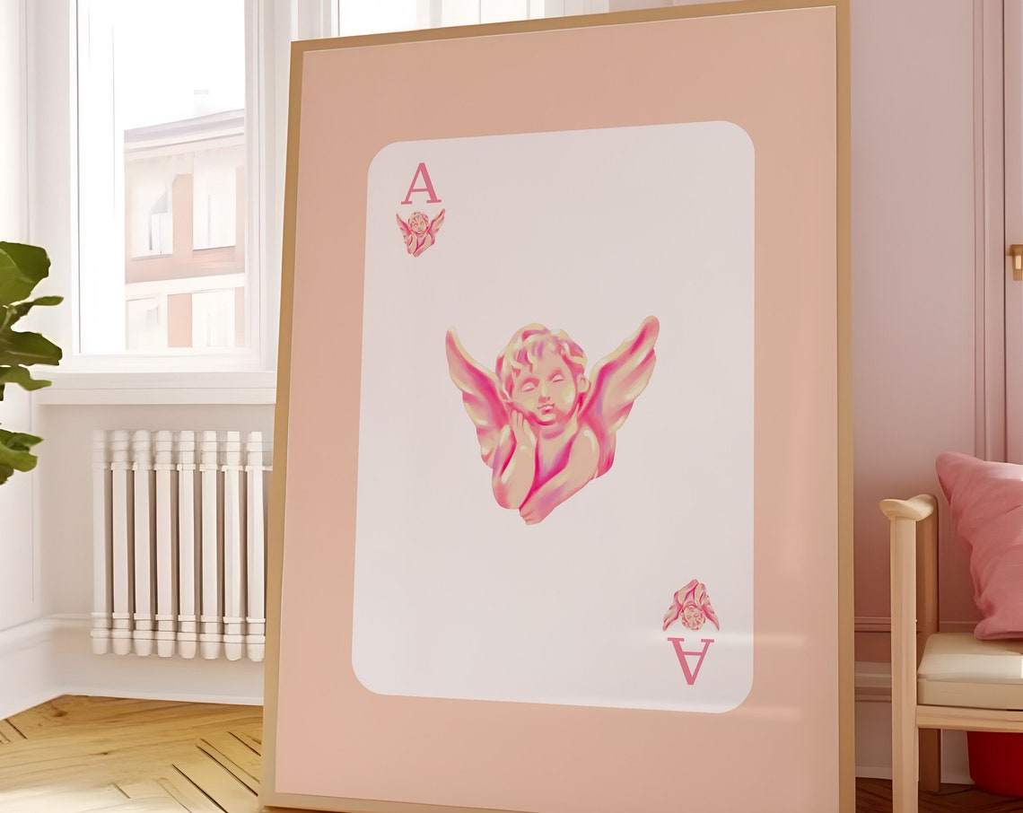 Pink Ace Cherub Playing Card Coquette Balletcore Aesthetic Room Poster