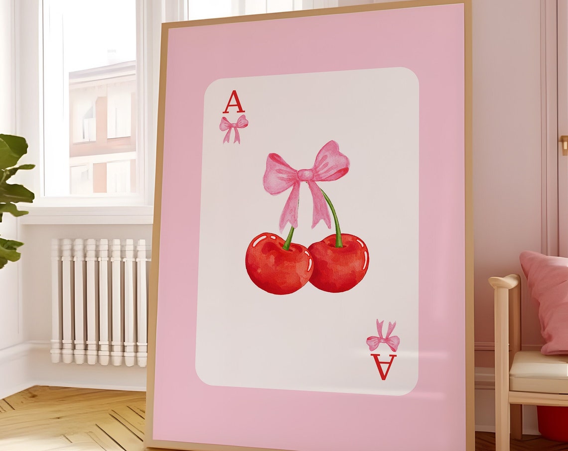 Cherry Bow Pink Ace Playing Card Sweet Coquette Aesthetic Poster