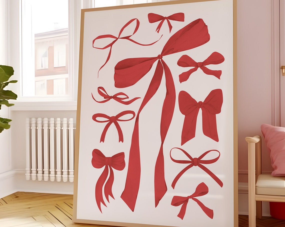 Red Bow Collection Balletcore Coquette Girl Bow Collage Poster