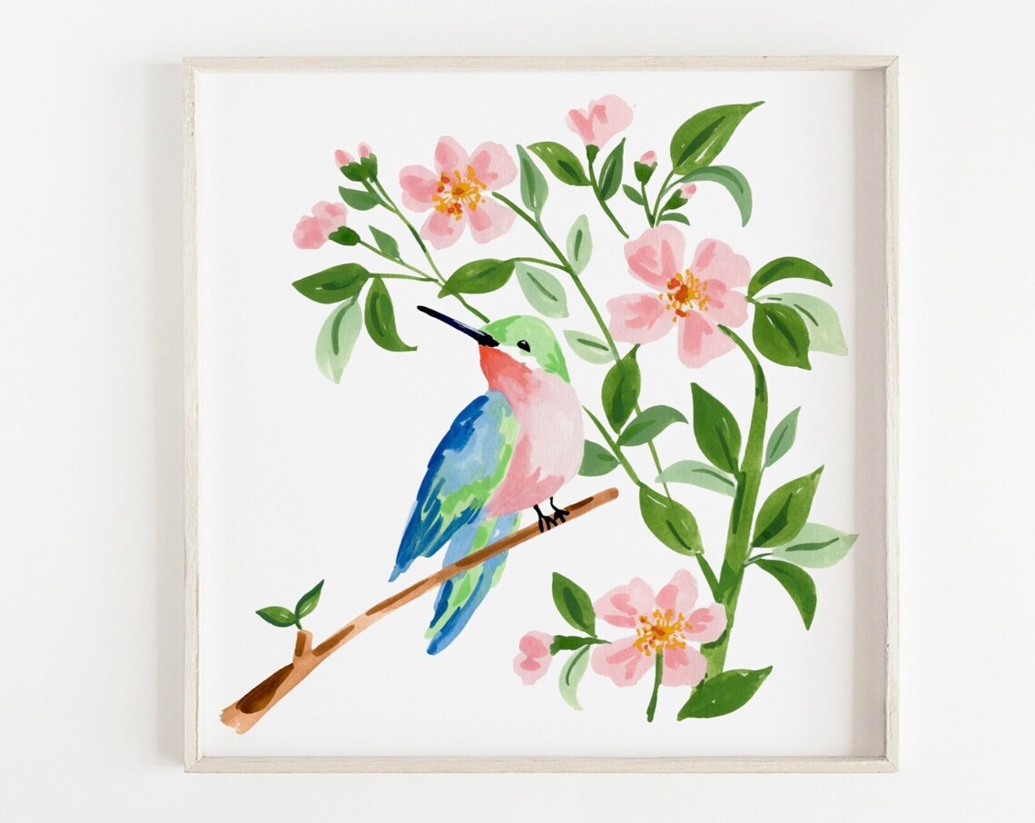 Hummingbird Watercolor Art Print, Floral Decor - Image 4