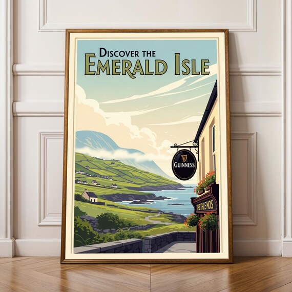 Discover The Emerald Isle Ireland Vintage Travel Poster Guinness Art