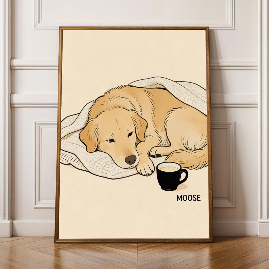 Golden Retriever Moose Line Art, Cozy Pet Decor