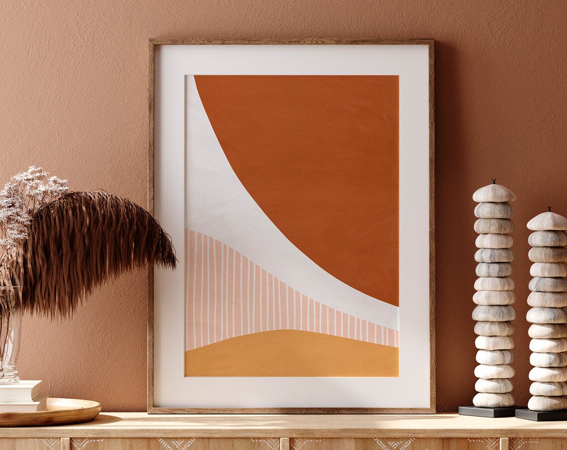 Boho Terracotta Abstract Geometric Earth Tone Minimalist Art Poster