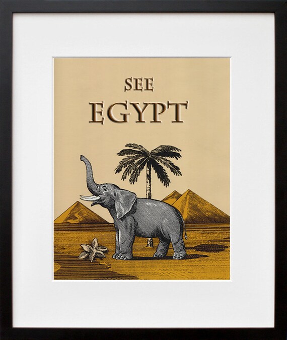 See Egypt Vintage Elephant Pyramids Palm Desert Travel Art Poster