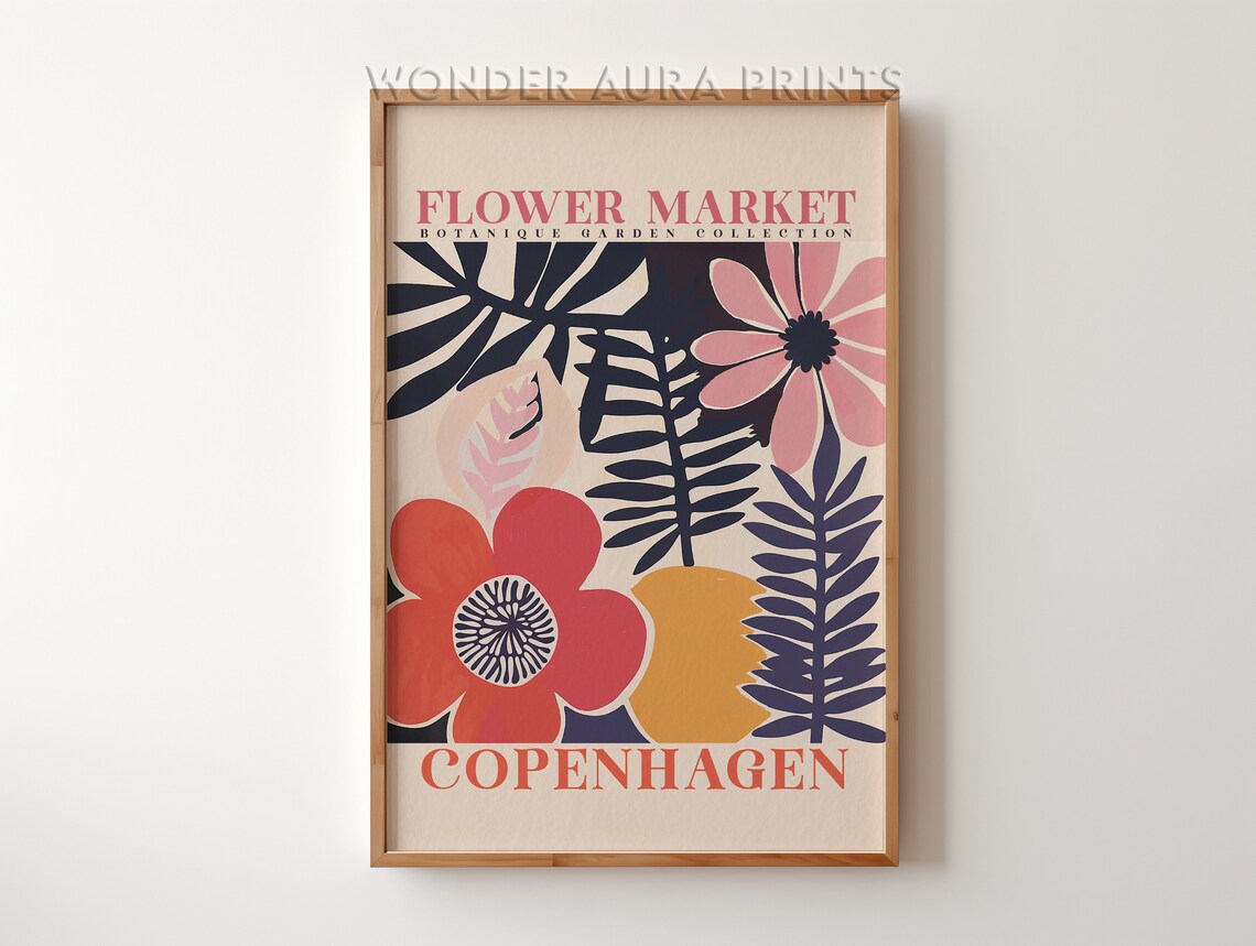 Copenhagen Flower Market Botanical Bold Blooms Retro Floral Poster