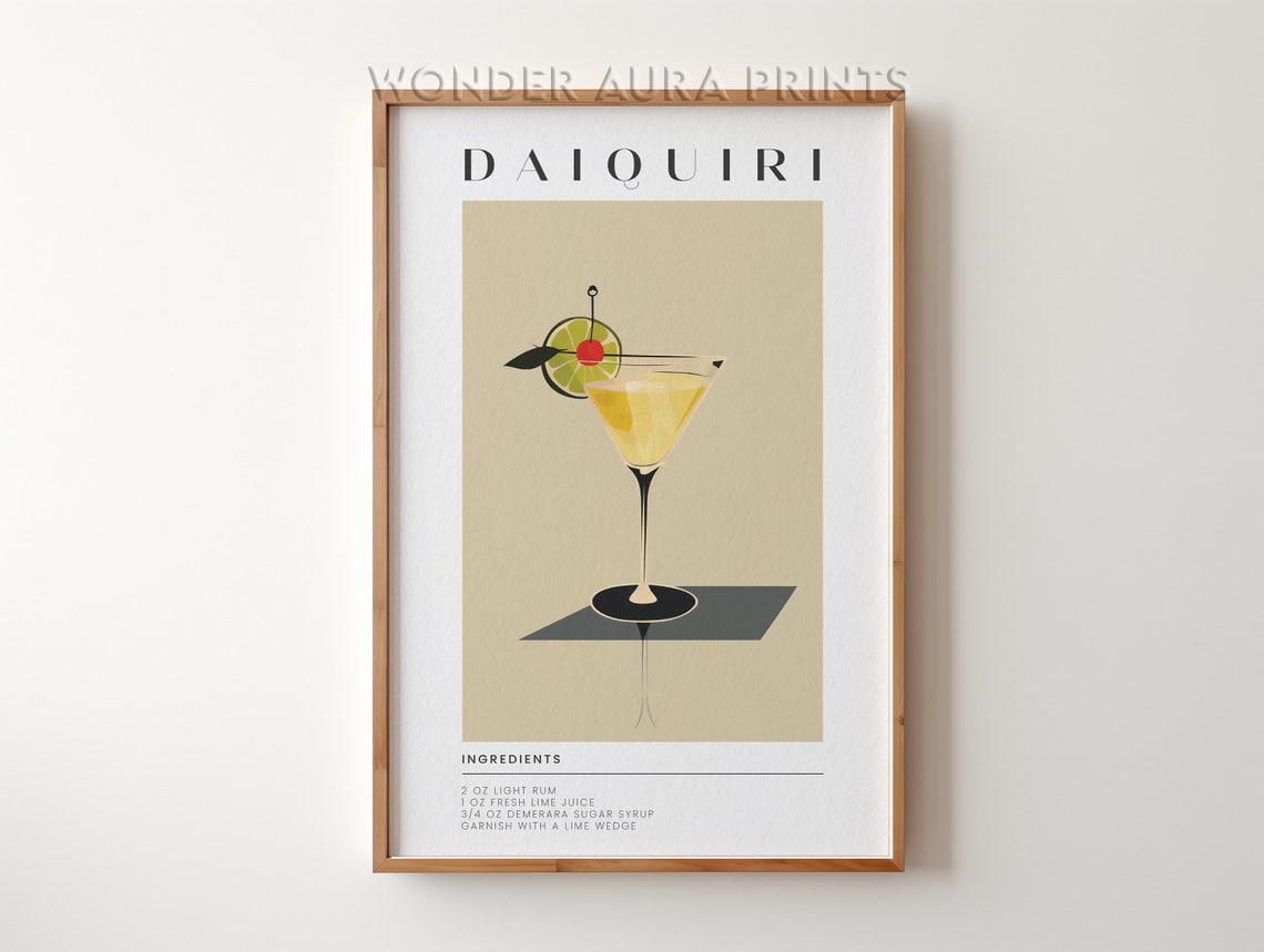 Daiquiri Classic Cocktail Recipe Lime Cherry Minimalist Art Print