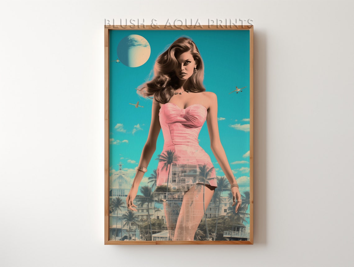 Miami Vintage Pin-Up Collage Sunset Palms Retro Beach Poster