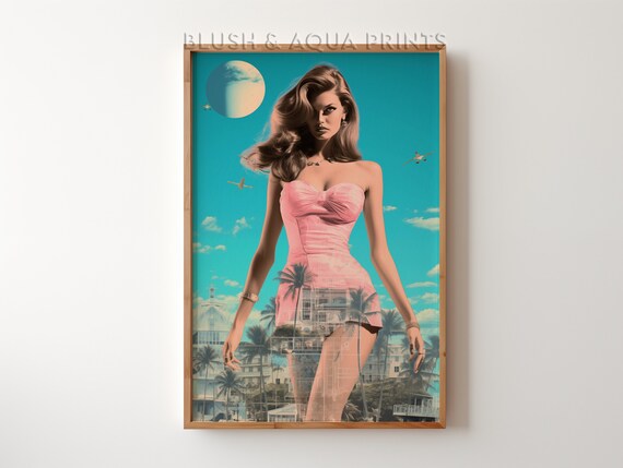 Miami Vintage Pin-Up Collage Sunset Palms Retro Beach Poster