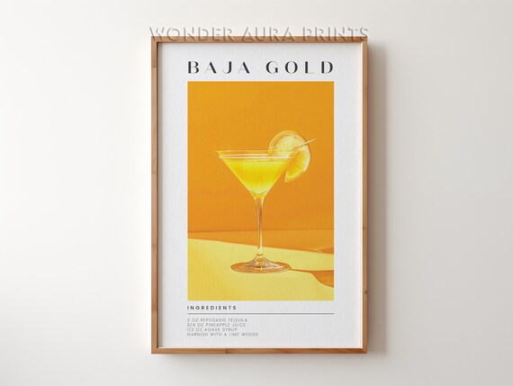 Baja Gold Tequila Pineapple Cocktail Recipe Vibrant Orange Bar Poster