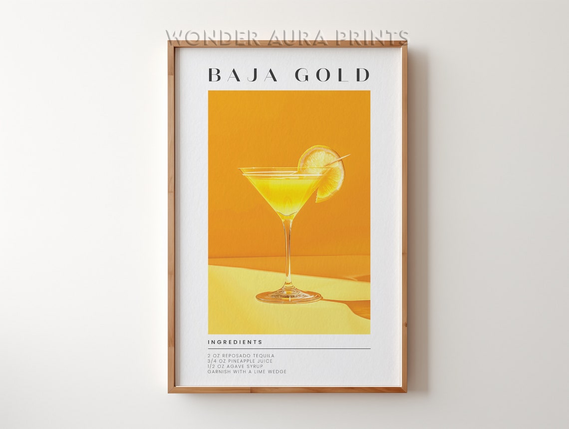 Baja Gold Tequila Pineapple Cocktail Recipe Vibrant Orange Bar Poster