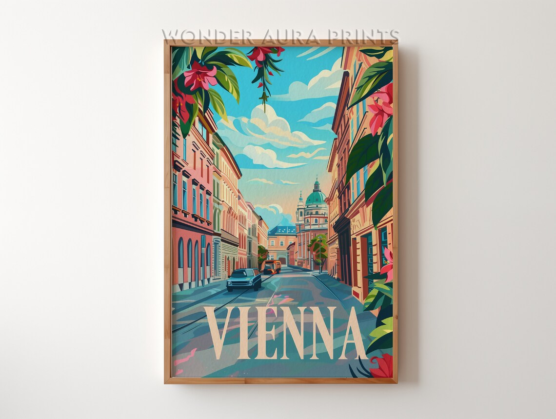 Vienna Floral Street Scene Domed Church Summer Boho Travel Poster