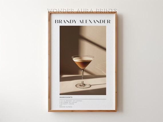 Brandy Alexander Classic Cocktail Recipe Bar Cart Style Art Poster