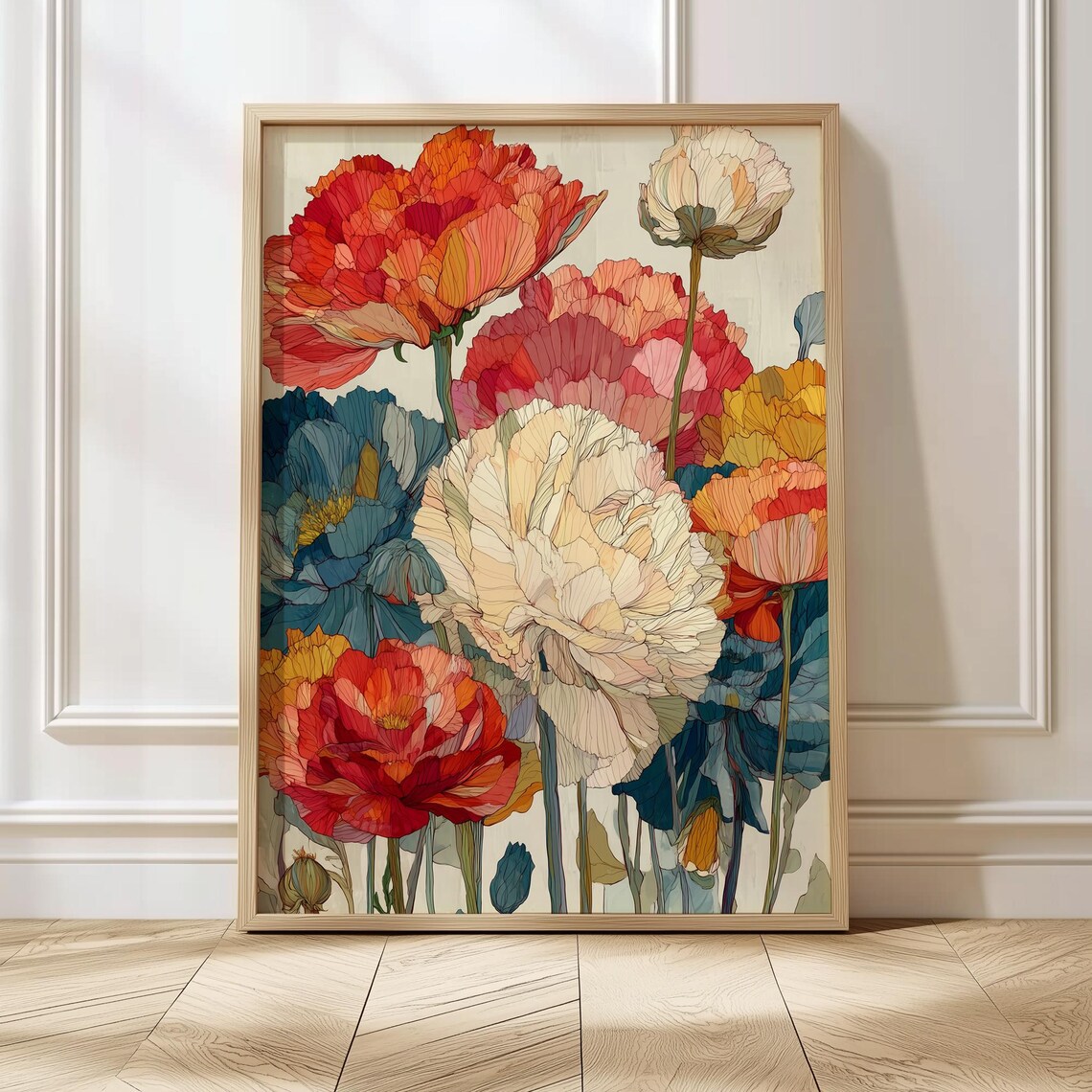 Peonies Colorful Flower Art Print, Maximalist - Image 4