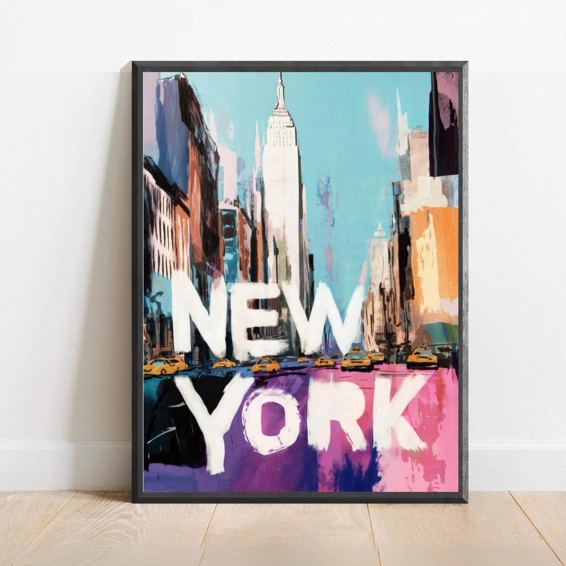 New York City Empire State Building Yellow Cabs Painted Travel Poster