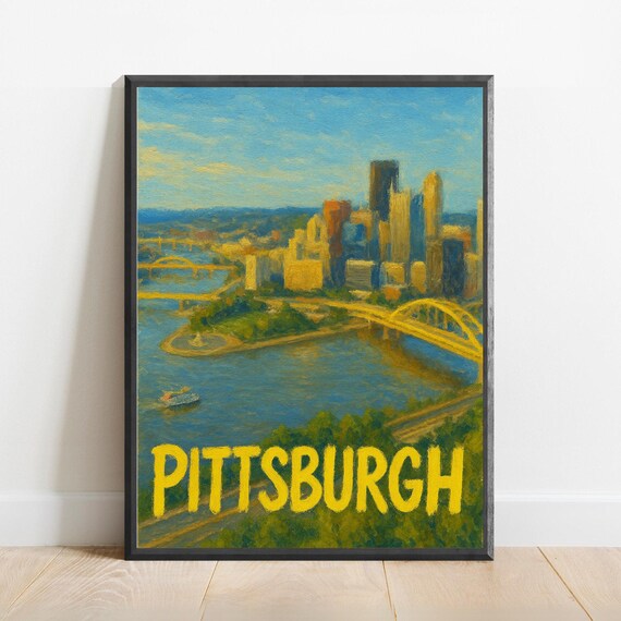 Pittsburgh Three Rivers Overlook Skyline Impressionist Poster