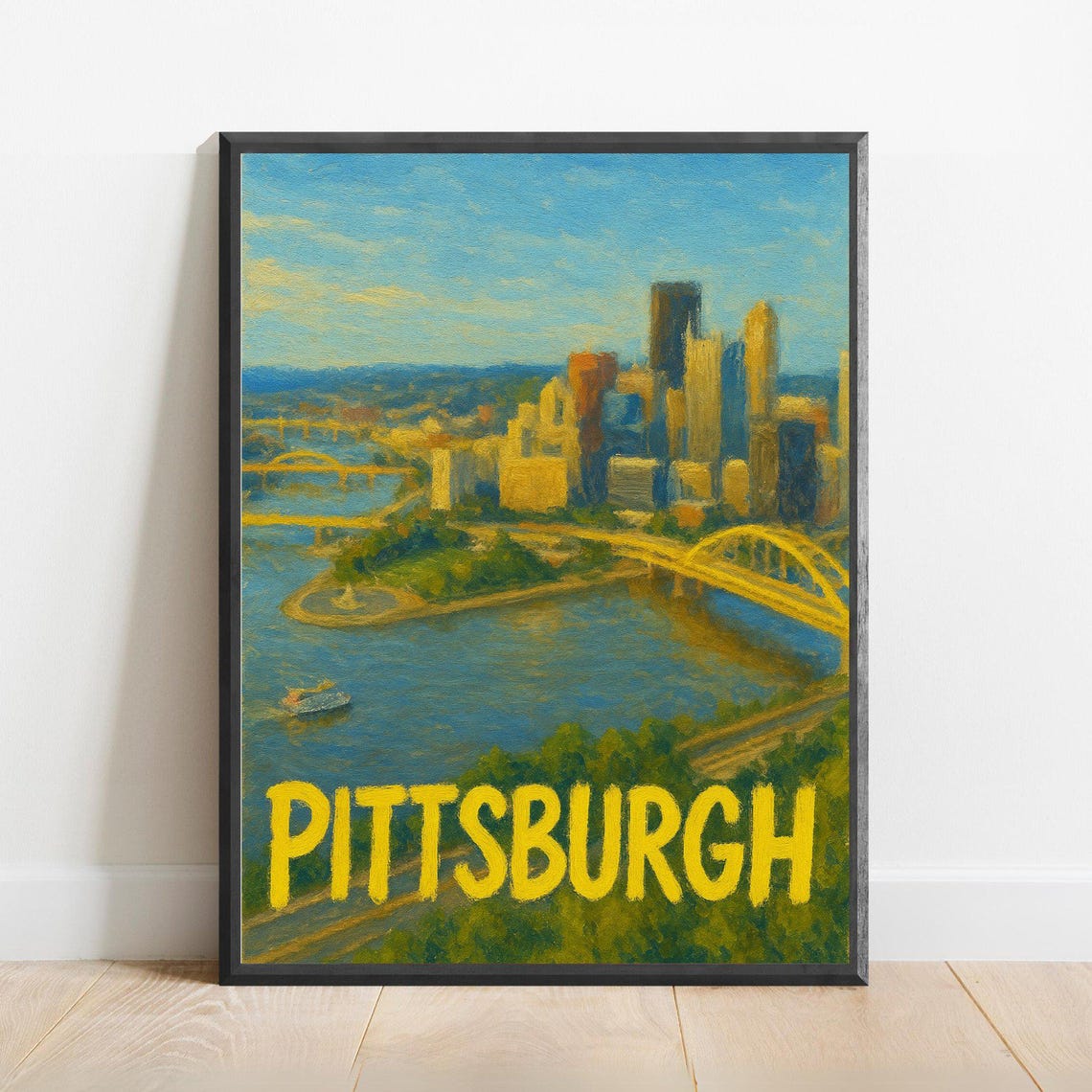 Pittsburgh Three Rivers Overlook Skyline Impressionist Poster