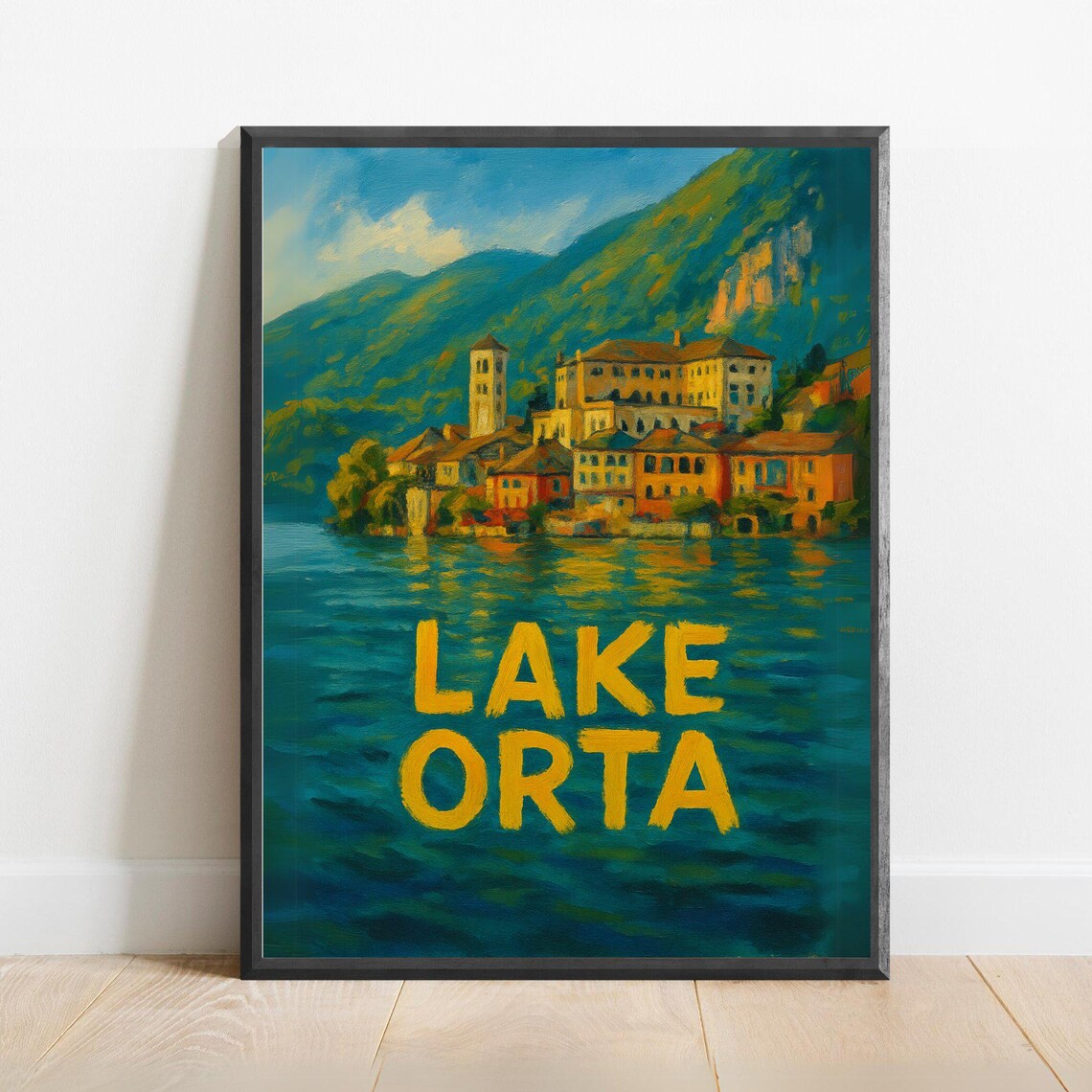 Lake Orta Italian Lakeside Village Colorful Italy Travel Poster