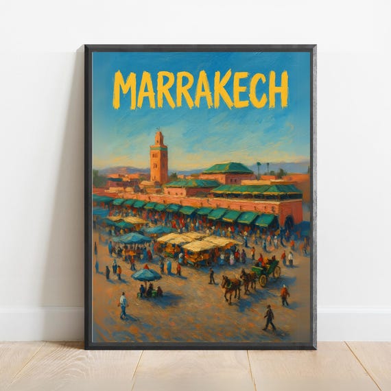 Marrakech Poster Vibrant Moroccan Market Wall Art Exotic Travel Print For Boho Cultural Home Decor