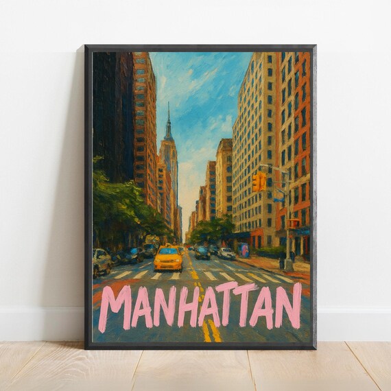 Manhattan Poster Impressionist Travel Art Print Modern Wall Decor Bold Textured Brushstrokes