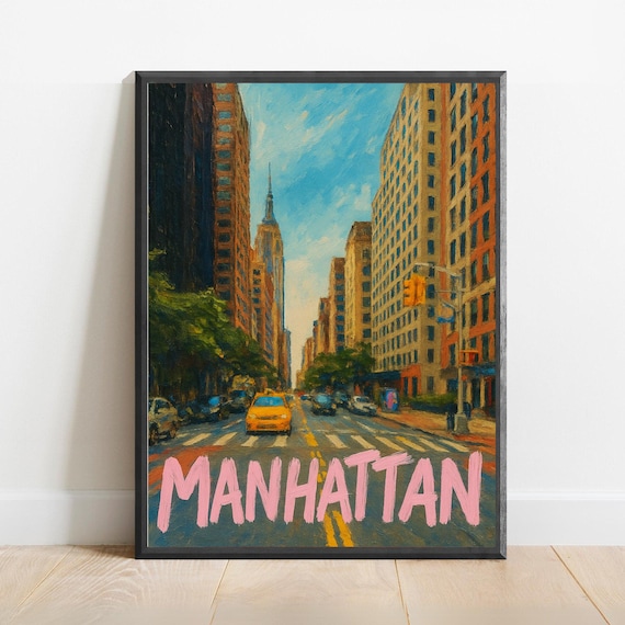 Manhattan Street Taxi Empire State View Impressionist Travel Poster