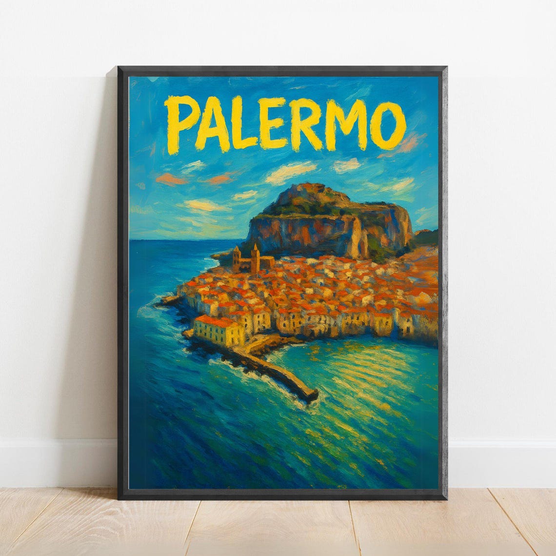 Sunny Palermo Sicily Coastal Town Mediterranean Sea Travel Poster