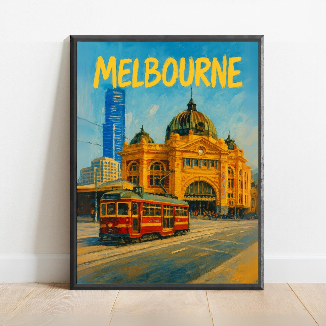 Melbourne Flinders Street Station Vintage Red Tram City Poster