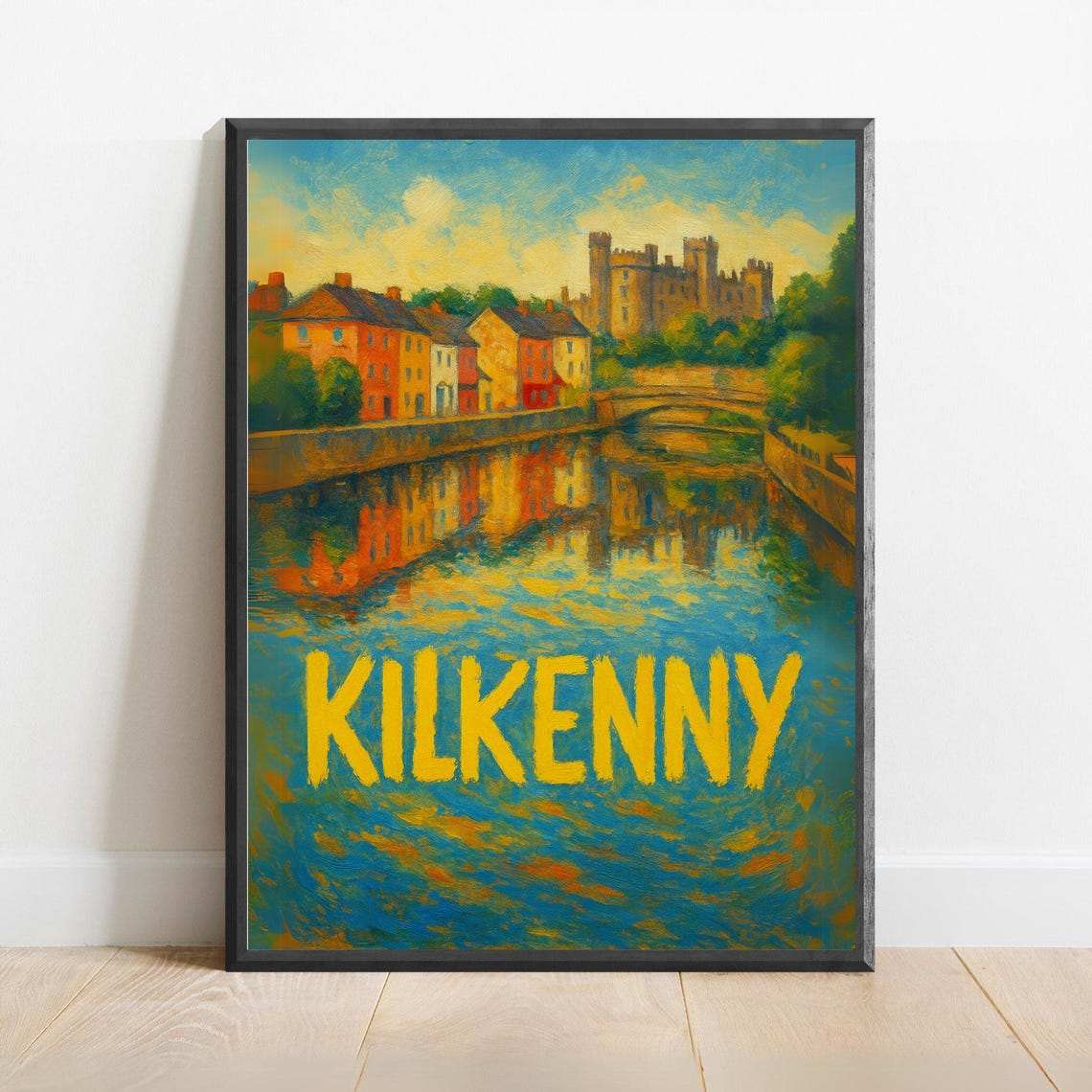 Kilkenny Ireland Castle Riverfront Impressionist Travel Art Poster