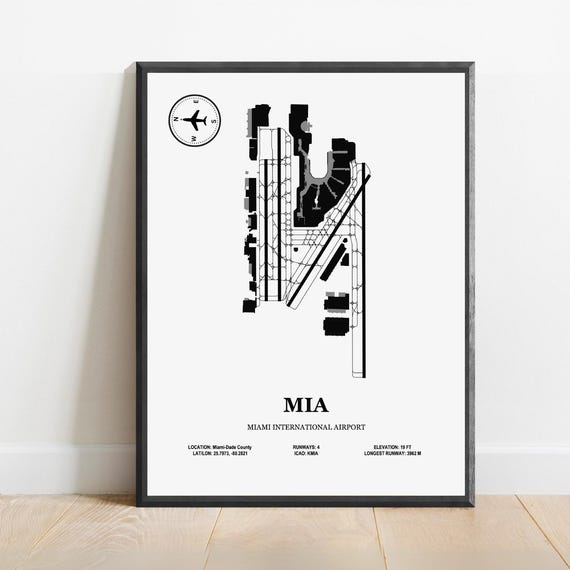 Mia Miami International Airport Design Map Aviation Poster
