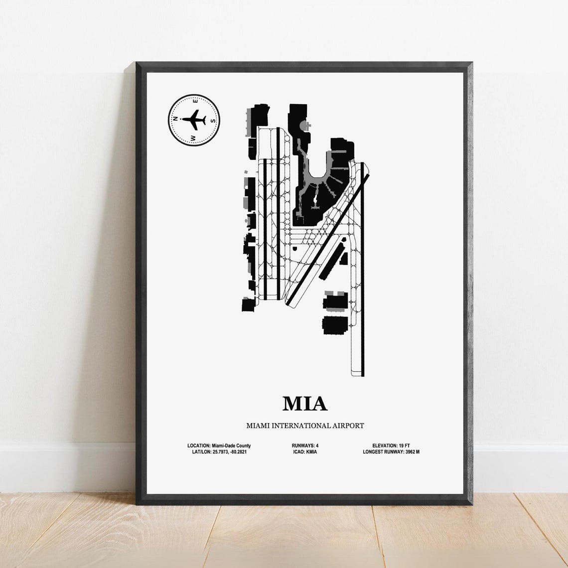 Mia Miami International Airport Design Map Aviation Poster