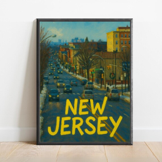 New Jersey Poster Impressionist Travel Art Print Modern Wall Decor Bold Textured Brushstrokes