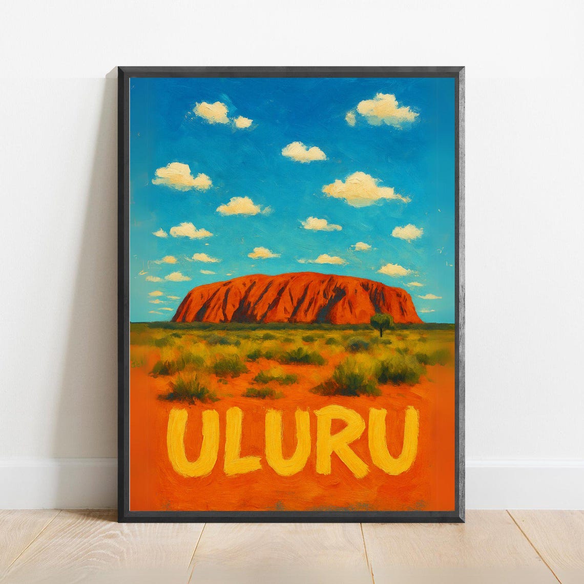 Uluru Australia Red Desert Rock Sunset Bold Type Travel Poster