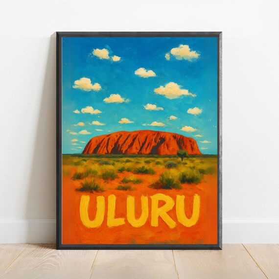 Uluru Australia Red Desert Rock Sunset Bold Type Travel Poster