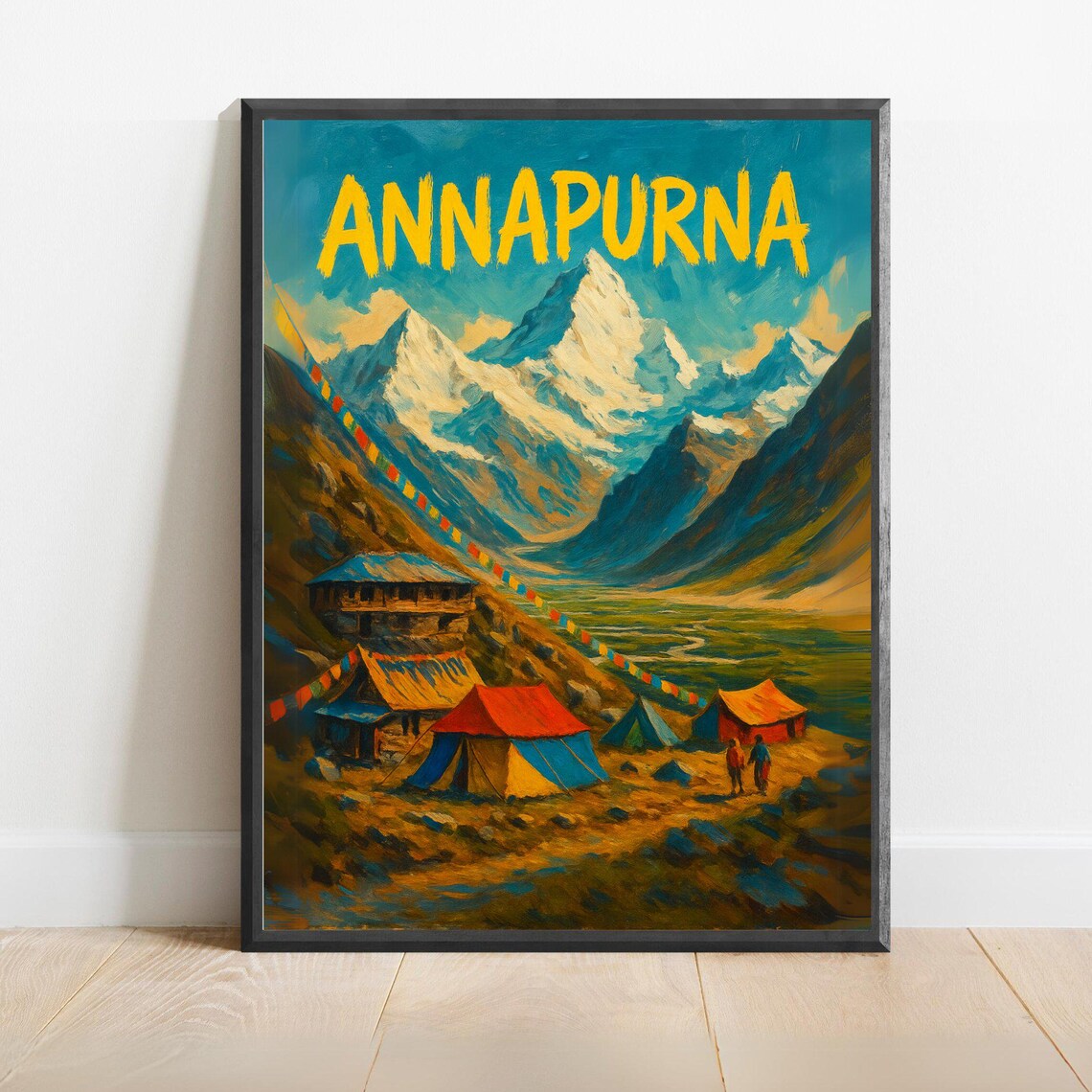 Annapurna Himalaya Base Camp Prayer Flags Vintage Travel Poster