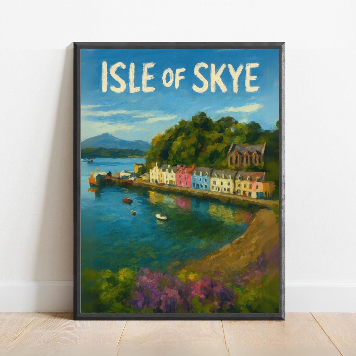 Isle of Skye Colourful Harbour Painted Scotland Travel Poster