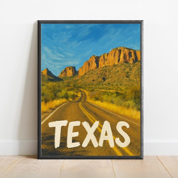 Texas Poster Impressionist Travel Art Print Modern Wall Decor Bold Textured Brushstrokes