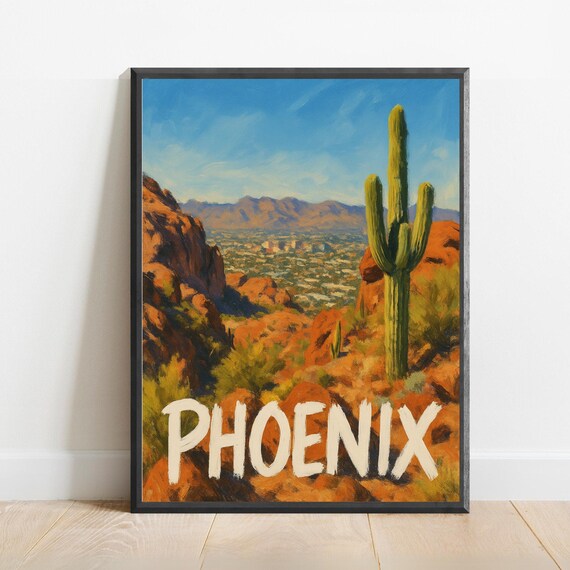 Phoenix Arizona Saguaro Cactus Sonoran Desert City Travel Poster