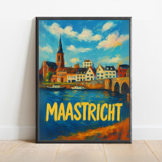 Maastricht Netherlands River Cityscape Church Painting Poster