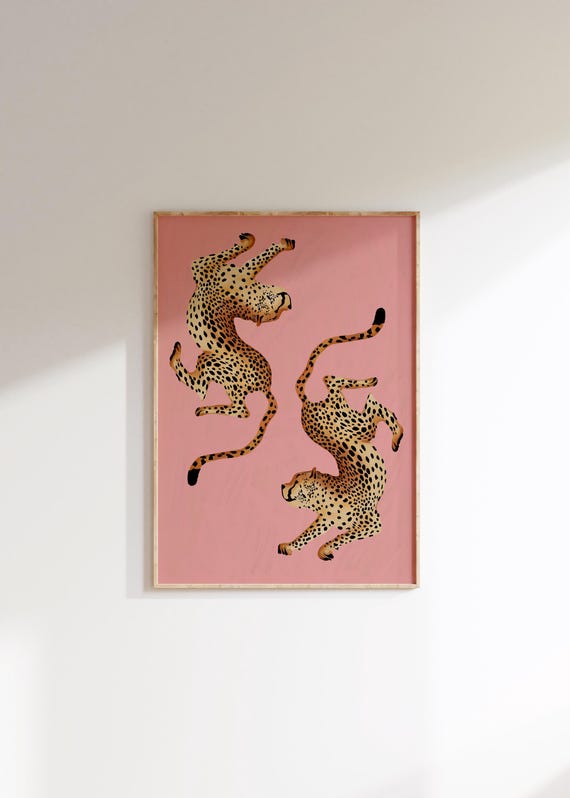 Pink Cheetah Print Trendy Wall Art Leopard Poster Preppy Room Decor Apartment Maximalist Retro Funky Y2k