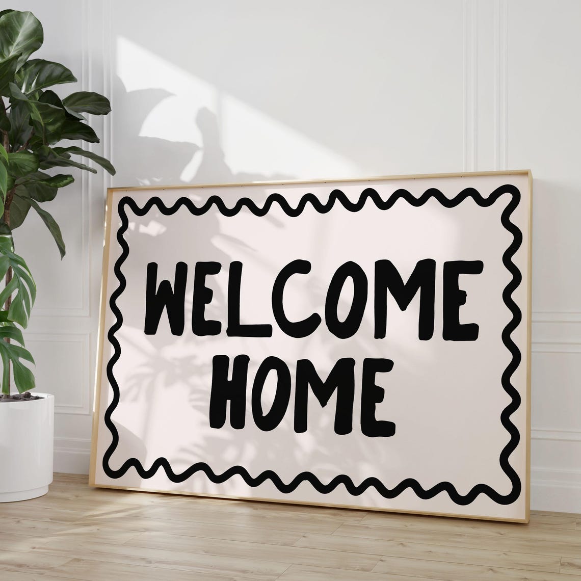 Welcome Home Bold Bubble Letters Wavy Border Entryway Wall Art