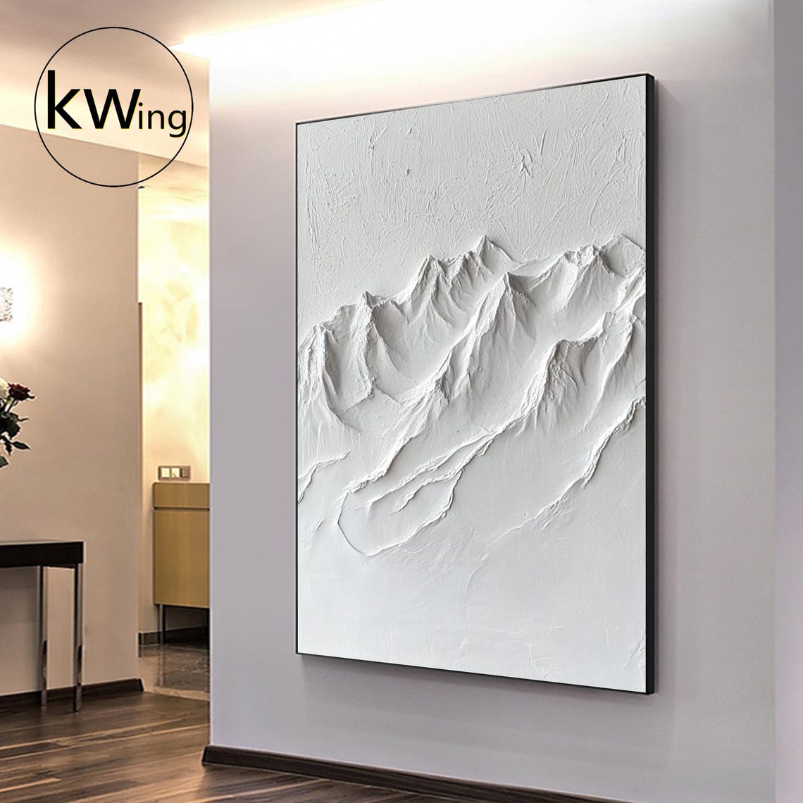 White 3D Textured Mountain Peaks Plaster Relief Minimalist Wall Poster - Image 5