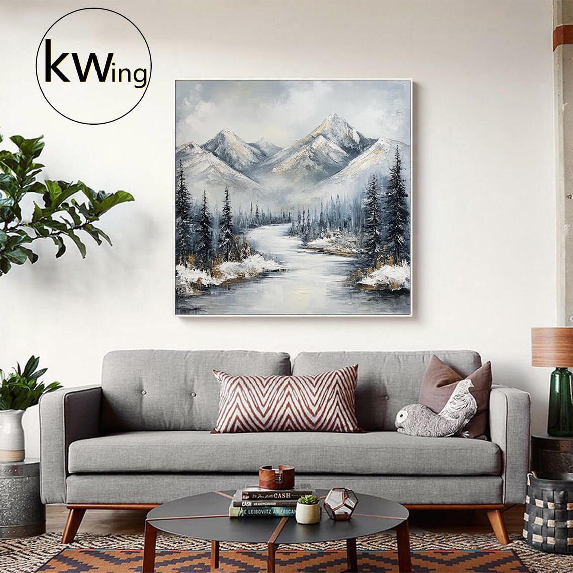 Snow Covered Mountains Winding River Evergreen Forest Landscape Poster - Image 5