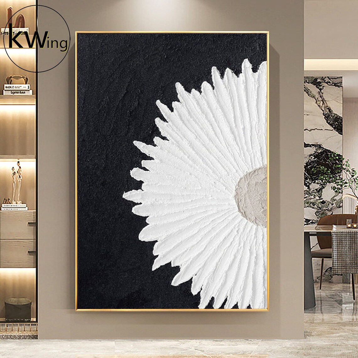 White Daisy Flower Black Background 3D Textured Floral Art Poster - Image 4