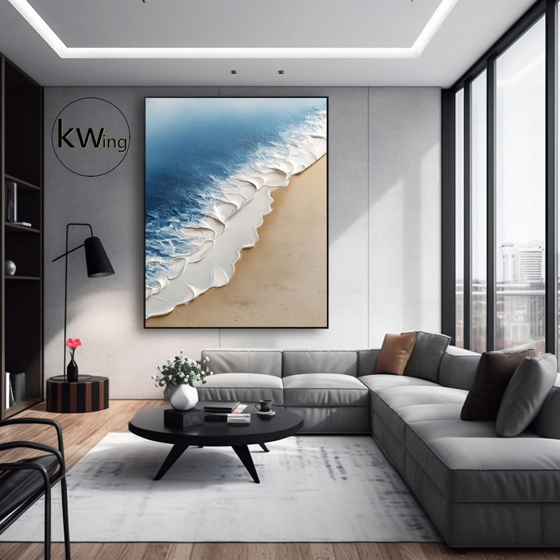 Blue Ocean Foam Wave Sandy Beach 3D Texture Painting Wall Art Poster - Image 2