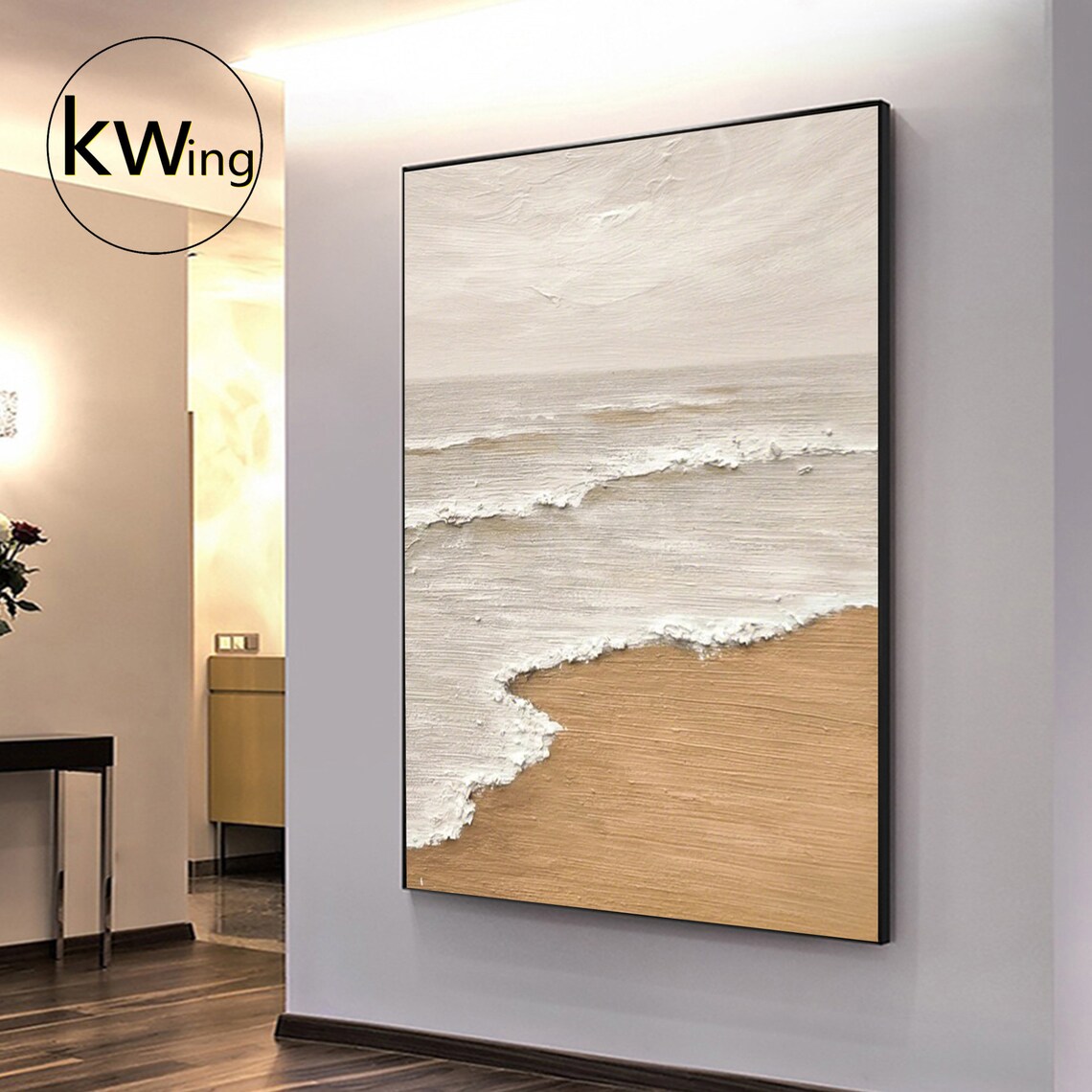 Beige Ocean Waves Sandy Beach Textured Calm Minimalist Art Poster - Image 4