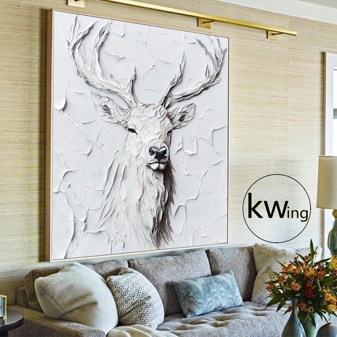 White Elk Deer Head Antlers 3D Textured Sculptural Animal Wall Art Poster - Image 4