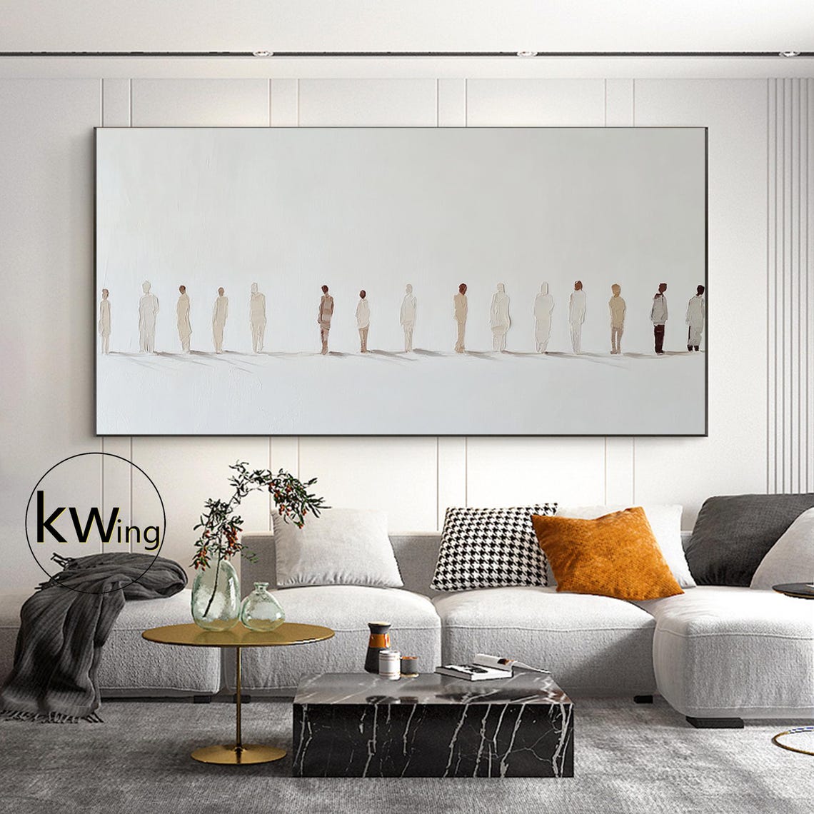 Pale Minimalist Crowd Figures in a Row Abstract Wall Art Poster - Image 4
