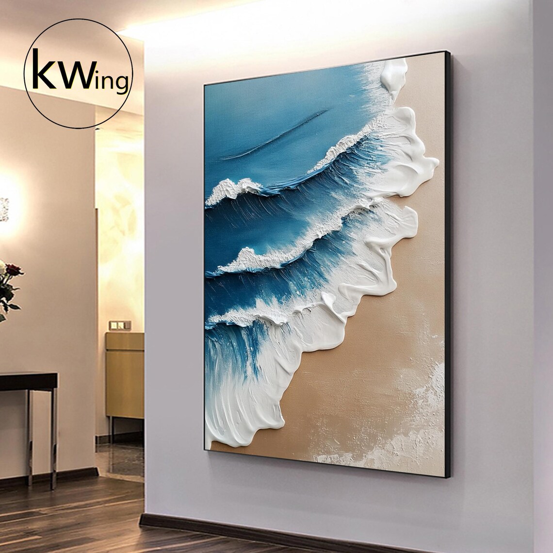 Blue White Ocean Waves Sand Beach Aerial 3D Texture Art Poster - Image 5