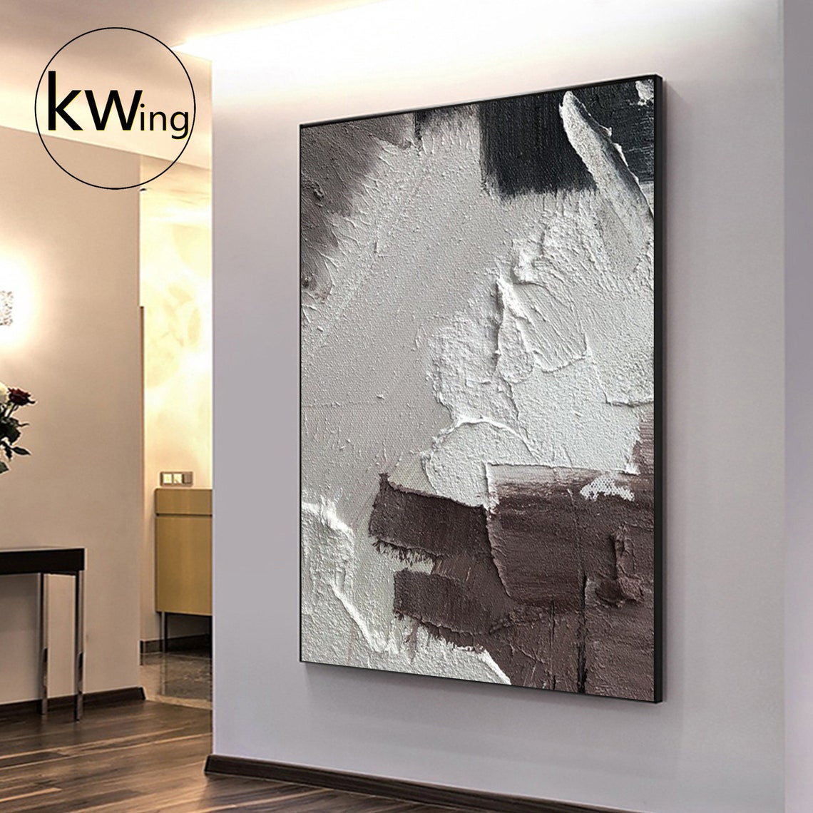 White Brown Taupe Impasto Abstract Painting Textured Modern Art Poster - Image 5