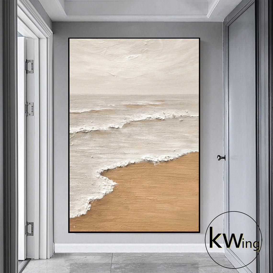 Beige Ocean Waves Sandy Beach Textured Calm Minimalist Art Poster - Image 2