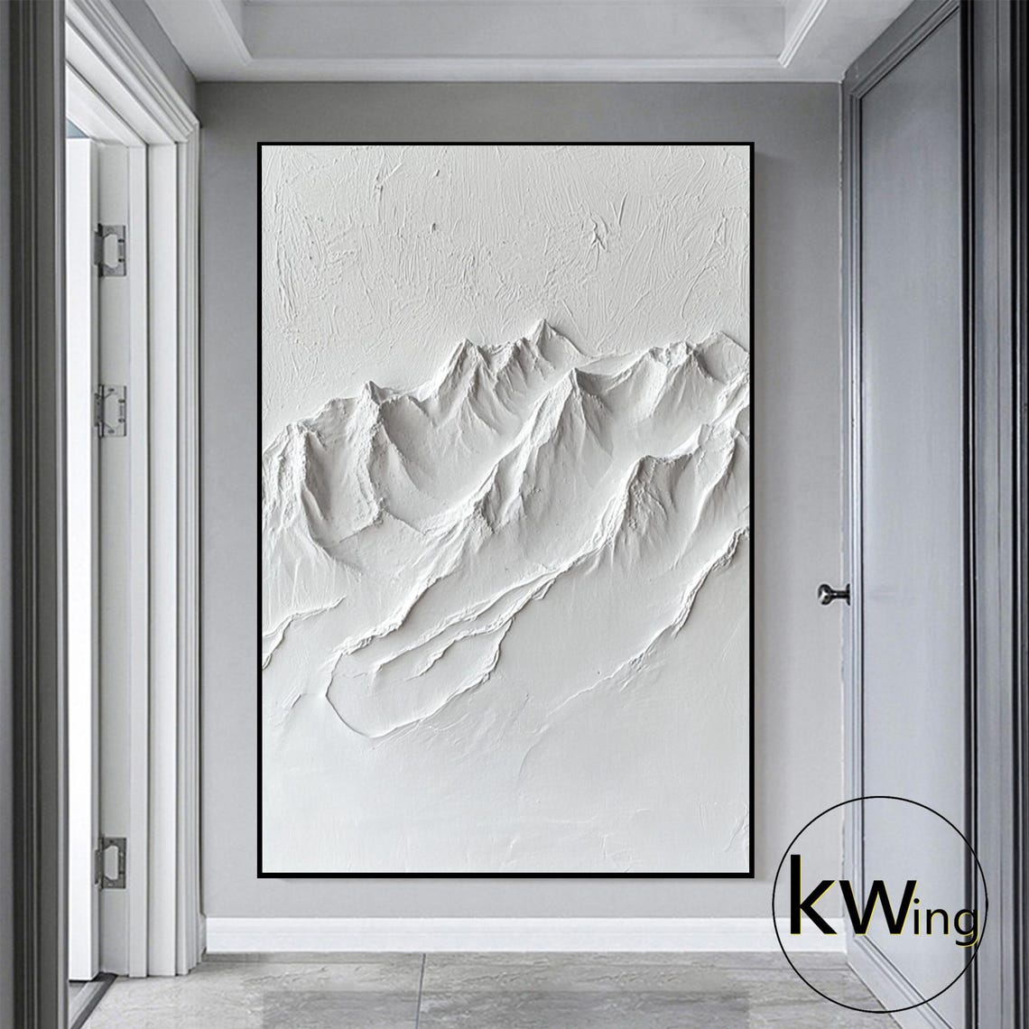 White 3D Textured Mountain Peaks Plaster Relief Minimalist Wall Poster - Image 3